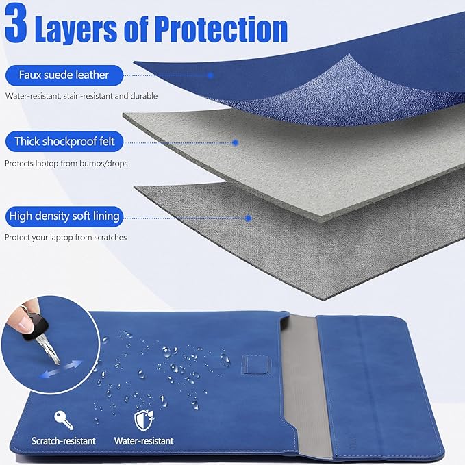 HYZUO 15-16 Inch Laptop Sleeve Case with Stand Feature for MacBook Pro 16 M4/M3/M2/M1 Pro/Max 2025-2019, XPS 15, MacBook Pro 15 2015-2012, Samsung Galaxy Book Flex/Pro 15, Klein Blue
