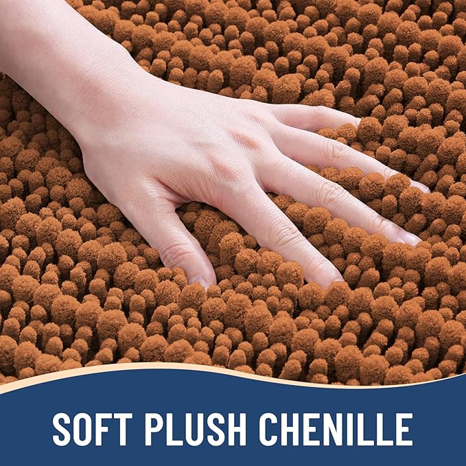 Arotive Luxury Chenille Bathroom Rug Mat, Extra Soft Thick Absorbent Shaggy Bath Rugs, Non-Slip Machine Wash Dry, Plush Bath Mats for Bathroom, Shower and Tub, 24x16, Clay