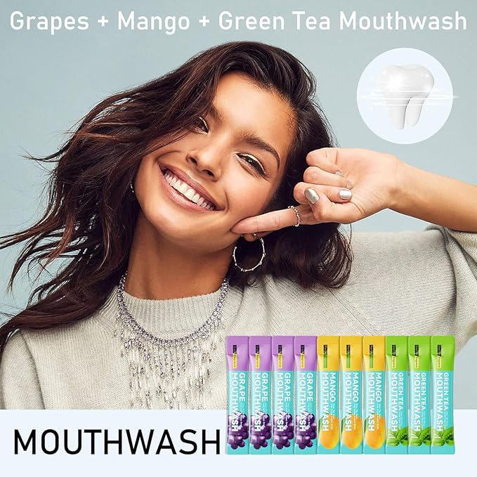 3 Flavors Mini Mouthwash Travel Size, Portable Individual Travel Mouth Wash for Fresh Breath, Refreshing Long Lasting Gentle Oral Care Mouthwash Packs(Pack of 60) Set B