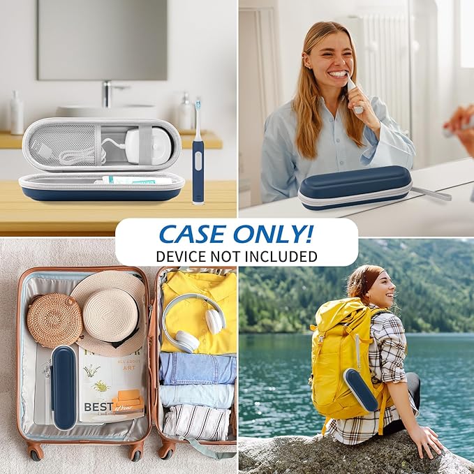 TYSORETY Toothbrush Travel Case for Oral B/Oral-B Pro 1000 1500 5000 7000 & Philips Sonicare 4100 1100 5300 5100 6100/iO Electric Toothbrush, Hard Protective Storage Bag (Deep blue)