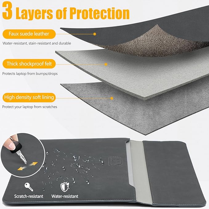HYZUO 15 Inch Laptop Sleeve Case with Stand for MacBook Air 15 M4 A3241 M3 A3114 M2 A2941 2025-2023, 15" Surface Laptop 7/6/5/4, MacBook Pro 15 A1990 A1707 2019-2016, with Pouch, Space Gray