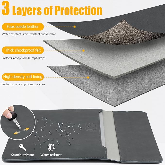 HYZUO 13.3-14 Inch Laptop Sleeve Case with Stand Feature for MacBook Pro 14 M5/M4/M3/M2/M1 2026-2021, MacBook Pro/Air 13.3, 13" 13.5" 13.8" Surface Laptop, HP Spectre X360 13/14, Space Gray
