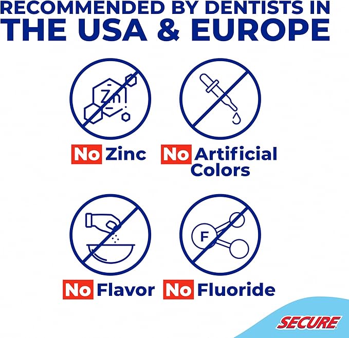 Secure Waterproof Denture Adhesive - Zinc Free - Extra Strong 12 Hour Hold - 1.4 oz (Pack of 2)