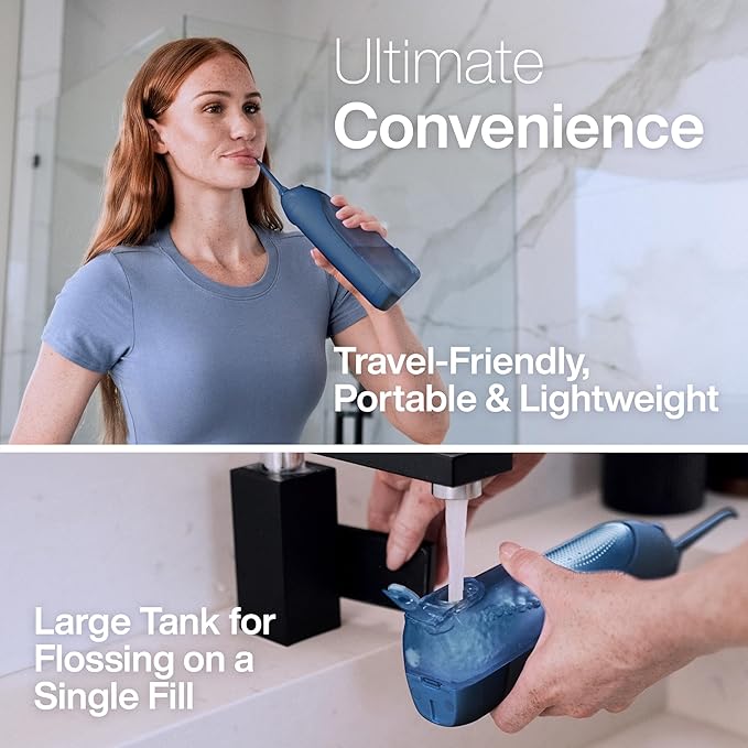 AquaSonic Icon Water Flosser for Teeth – Cordless Rechargeable Oral Irrigator – Waterproof, Portable Dental Cleaning with Jet Tip – Braces Home Travel - Navy