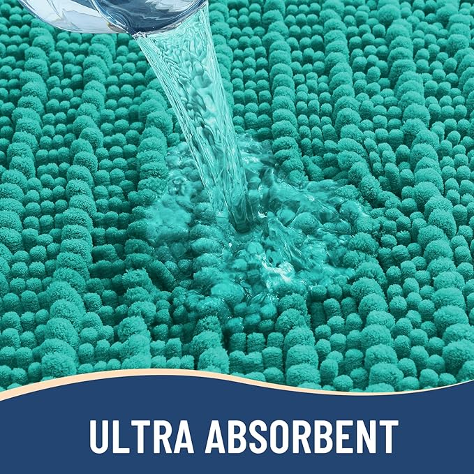Arotive Luxury Chenille Bathroom Rug Mat, Extra Soft Thick Absorbent Shaggy Bath Rugs, Non-Slip Machine Wash Dry, Plush Bath Mats for Bathroom, Shower and Tub, 36x24, Teal