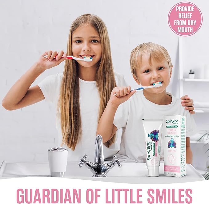 SprinJene Natural Children’s Toothpaste – Fluoride Bubblegum Toothpaste for Kids & Toddlers – Safe Gentle Formula for Cavity Protection – Made in The USA with Black Seed Oil & Zinc (2 Pack)