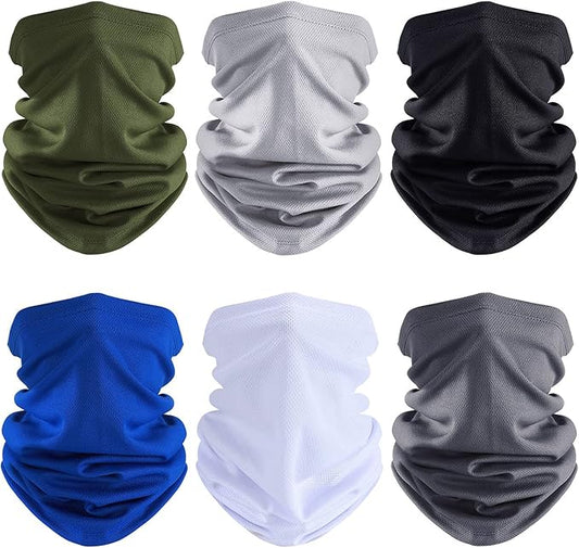 6 Pieces Ski Mask for Men Neck Gaiters Scarf Face Covering Balaclava Winter Cycling Running Fishing Masks Windproof Bandana (Green, Gray, Black, Riyal Blue, White, Dark Gray,6 Pieces)