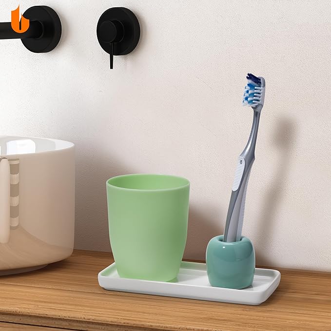 Urbanstrive Ceramic Toothbrush Holders for Bathrooms, Sleek Tooth Brush Holder Toothbrush Stand Tooth Brushing Holder, Portable Bathroom Accessories Organizer, White, 1 Pack