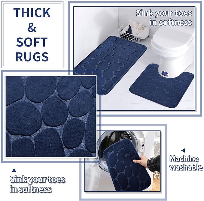 Bathroom Set with Shower Curtain and Rugs- 25PC Bathroom Accessory Set, Navy Blue Shower Curtain Set, Toilet Brush, Trash Can, Qtip Holder Dispenser & Soap Dispenser