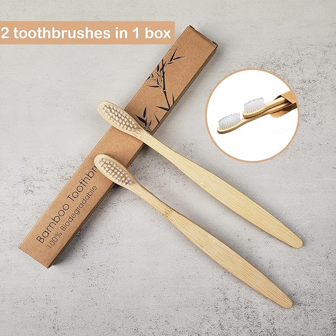 SEVENHEAD 10 PCS Bamboo Toothbrushes Soft Bristles Wooden Toothbrushes for Adult, Natural Biodegradable BPA Free Eco Friendly Toothbrushes White