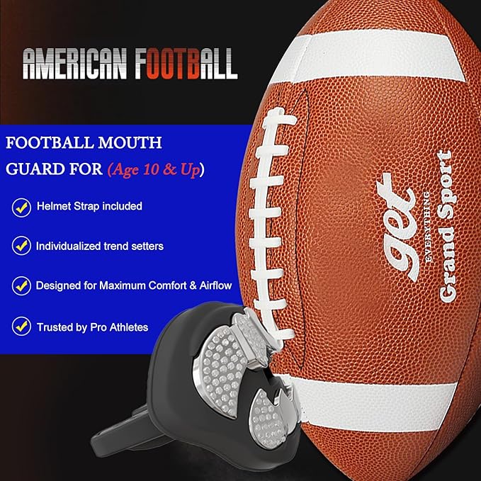 LeCool Football Mouth Guard with Connected Strap- 3D Beast Chrome Adult and Youth Mouth Guard-Mouth Piece for Sports for Maximum Air Flow and Teeth Protection