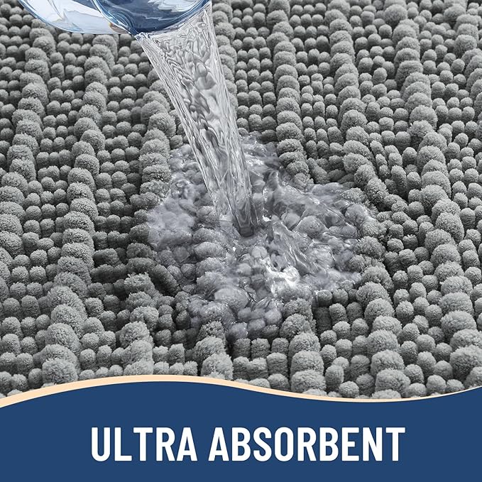 Arotive Luxury Chenille Bathroom Rug Mat, Extra Soft Thick Absorbent Shaggy Bath Rugs, Non-Slip Machine Wash Dry, Plush Bath Mats for Bathroom, Shower and Tub, 44x24, Grey
