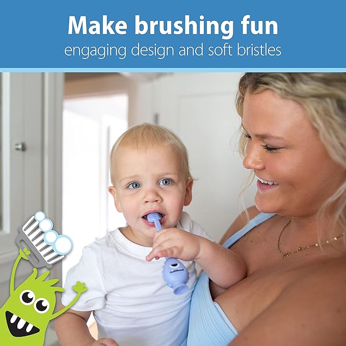 Dr. Brown's ToothScrubber Toddler Toothbrush Set, Monster with Strawberry Flavor Toothpaste