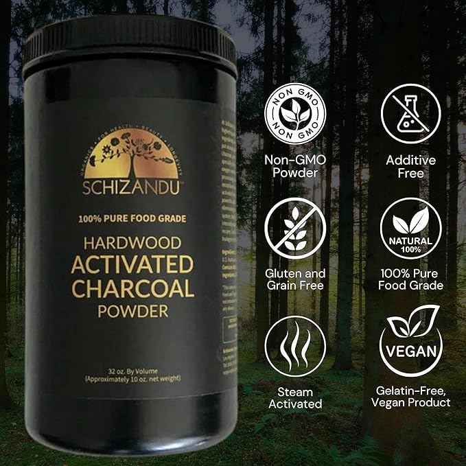 Activated Hardwood Charcoal Powder by Schizandu Vegan 100% | Supports Skin, Body, Teeth Whitening 2-Packs