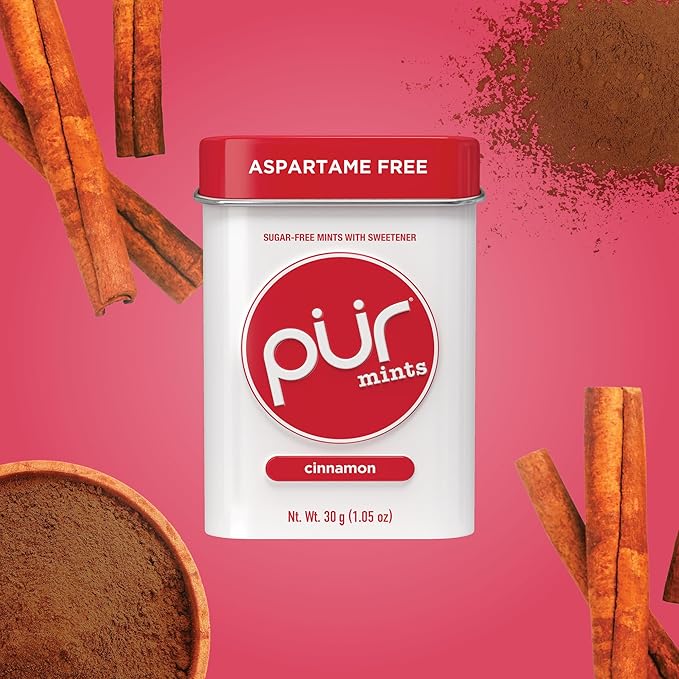 PUR Mints | Aspartame Free Mints | Made with Xylitol | Sugar Free, Vegan, Gluten Free & Keto Friendly | Natural Cinnamon Flavored Mints, 30 Pieces (Pack of 2)