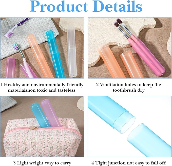 60pcs Travel Toothbrush Holders - Portable ABS Toothbrush Covers, Breathable Travel Toothbrush Holder for Home, Camping, Business Trips, 4 Colors (Blue, Orange, Purple, White)