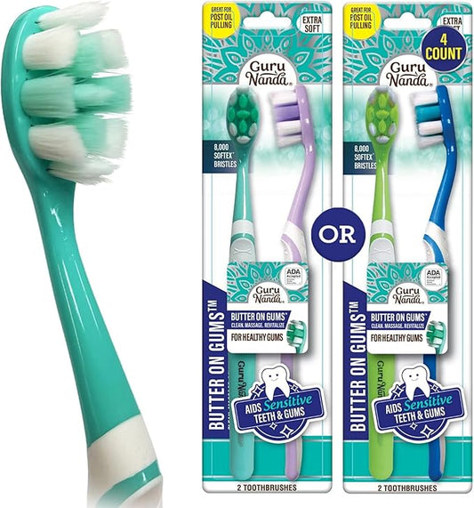 GuruNanda Butter On Gums Toothbrush, ADA Accepted, with 8000+ Ultra Soft Softex Bristles for Sensitive & Receding Gums, Perfect for Whiter Teeth, 2 Ct (Pack of 2)