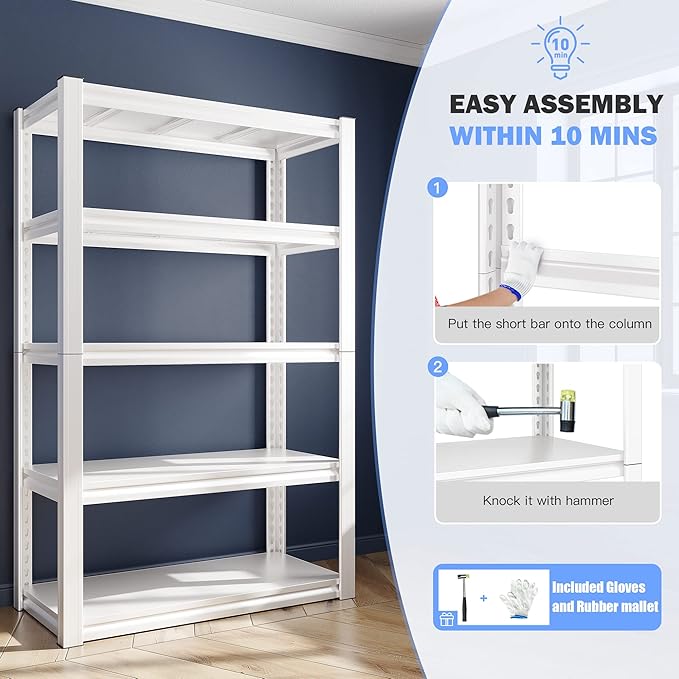 Raybee Garage Shelving Heavy Duty White Garage Storage Shelves 2010LBS Adjustable Heavy Duty Metal Shelving Metal Shelves for Kitchen Pantry 63" X32.1" X16.6", 3 Pack