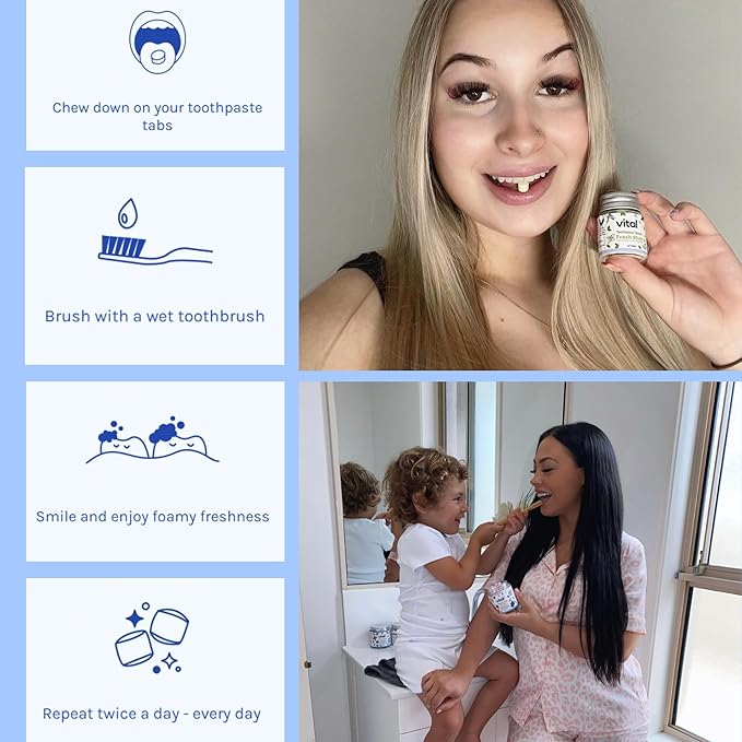 Vital Toothpaste Tabs with Nano-Hydroxyapatite | Berry Blast | Remineralizes Teeth | Kids Love It! | Fluoride Free | Plastic Free & Eco Friendly | Travel & TSA Approved | 248 Tablets (4 Months)