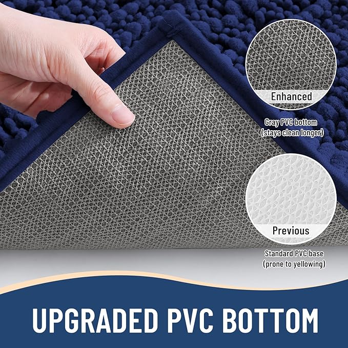Arotive Luxury Chenille Toilet Rugs U-Shaped, Extra Soft Thick Absorbent Bathroom Mat, Non-Slip Shaggy Plush Contour Rugs, Machine Wash Dry Bath Mat for Toilet Base, 24x24, Navy