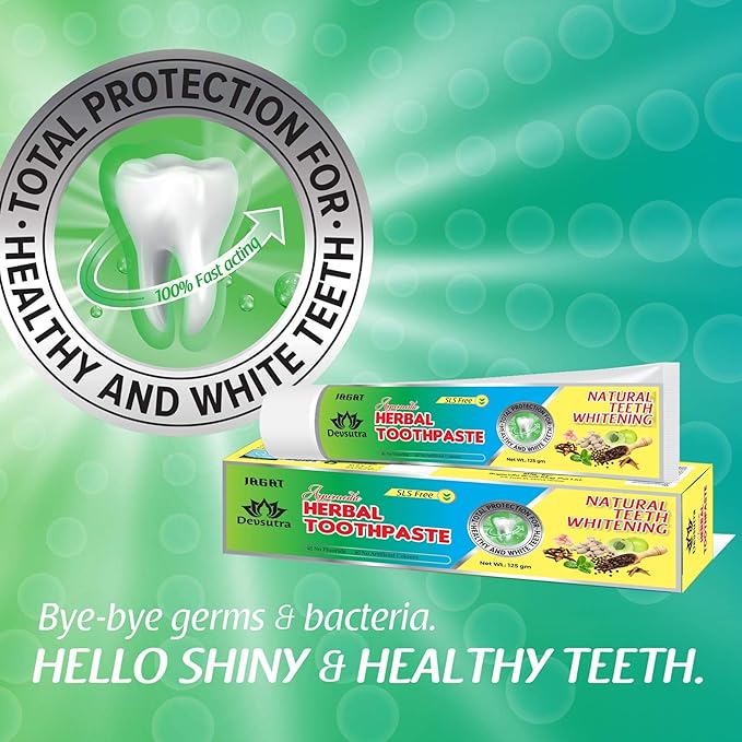 Jagat Devsutra Dr. Recommended Ayurvedic Herbal Fresh Mint Flavour Toothpaste Combo Pack Offer - 100% Natural Teeth Whitening Formula, No Fluoride & No Artificial Colours - Pack of 2 (4.4 OZ Each)