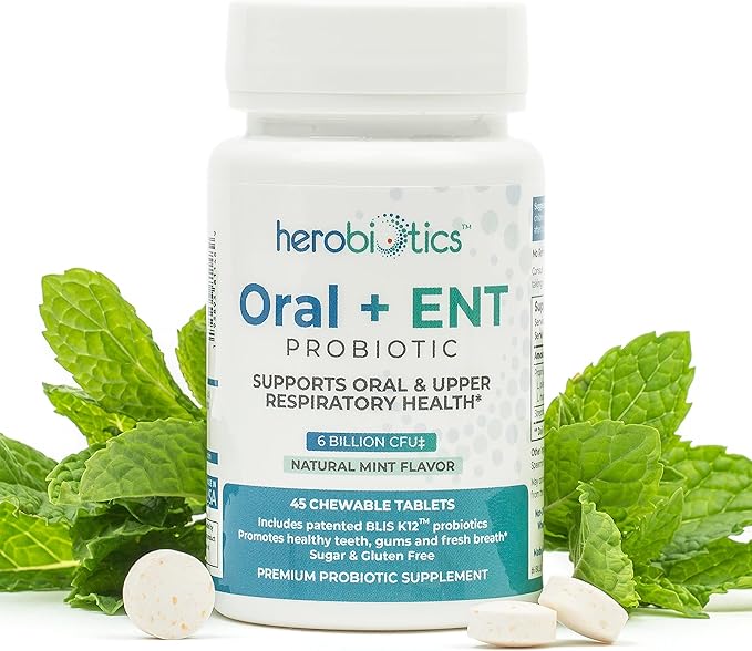 Oral Probiotics for Better Breath, Gingivitis, Strep Throat, Tonsil Stones, ENT - 6 Bn CFU Oral Probiotics with Lactobacillus Reuteri, L. Plantarum & BLIS K12-45 Chewable Tablets