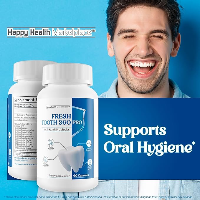 Fresh Tooth 360 Pro Our Best Oral Dental Probiotics for Teeth & Gums - Oral Health Probiotics - Mouth Probiotics - Oral Probiotics for Women & Men - Oral Probiotics for Men & Wm - Best Oral Probiotics