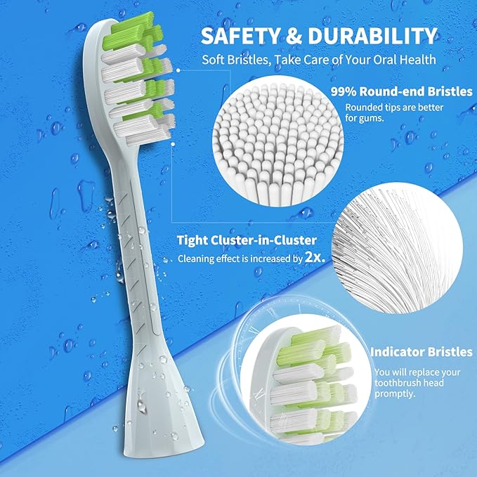 Toothbrush Replacement Heads Compatible with Philips One Series Sonicare Battery Toothbrush BH1022/03, 10 Pack Replacement Heads, Soft Bristles, Mint Light Blue