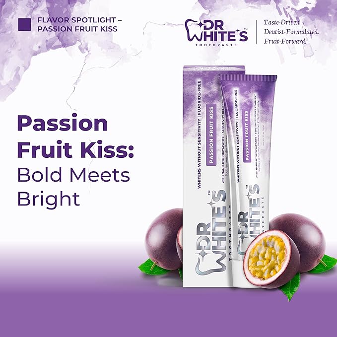 Dr. White’s Fruit by Design™ Line — Passion Fruit Kiss Fluoride-Free Nano-Hydroxyapatite Toothpaste, 3.5 oz | Mint-Free | Dentist-Formulated | Enamel-Identical Mineral Care