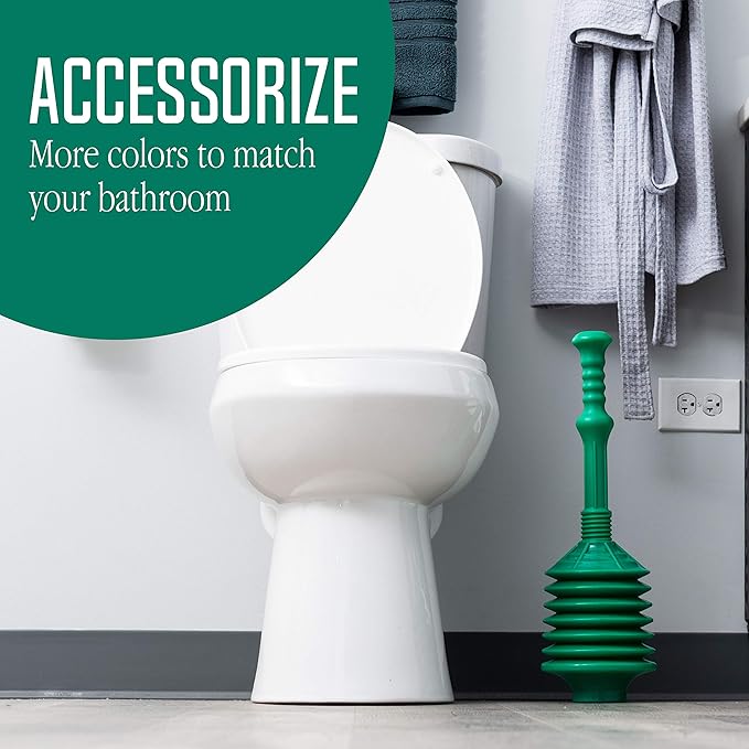 JS Jackson Supplies Professional Bellows Accordion Toilet Plunger, High Pressure Thrust Removes Heavy Duty Clogs from Clogged Bathroom Toilets, All Purpose Power Plungers for Bathrooms, Green