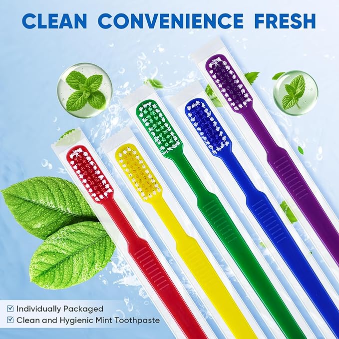 Navona 50 PCS Prepasted Disposable Toothbrushes with Toothpaste, Premium Bulk Toothbrushes Individually Wrapped, Single Use Bulk Toothbrush for Travel, Guests, Hotel, Camping