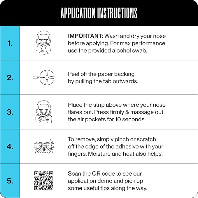 Dream Recovery Second Wind Nasal Strips - Nose Strips for Breathing, Sleep and Athletic Performance - Snore Relief and Congestion Support - Black, Strong, 25 Count