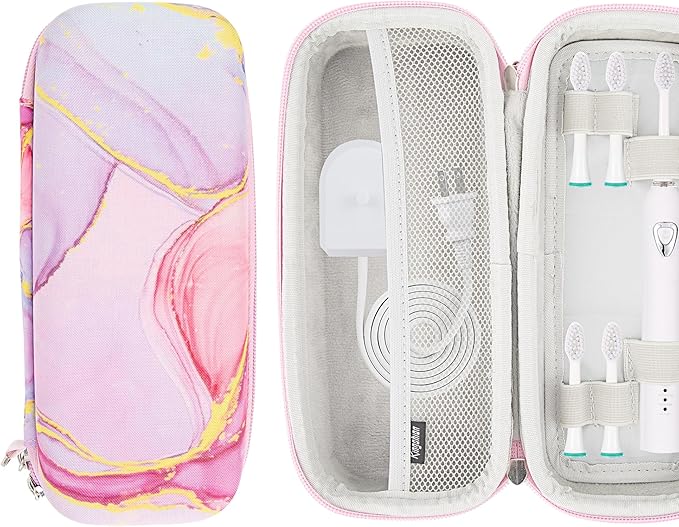 Toothbrush Travel Case Compatible with Oral-B Pro 1000, 2000, 3000, 3500, 1500/ for Philips Sonicare ProtectiveClean 4100 5100 Electric Toothbrush with Mesh Pocket for Accessories, Pink