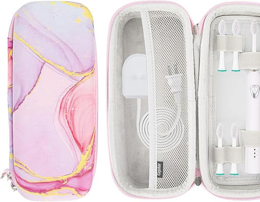 Toothbrush Travel Case Compatible with Oral-B Pro 1000, 2000, 3000, 3500, 1500/ for Philips Sonicare ProtectiveClean 4100 5100 Electric Toothbrush with Mesh Pocket for Accessories, Pink