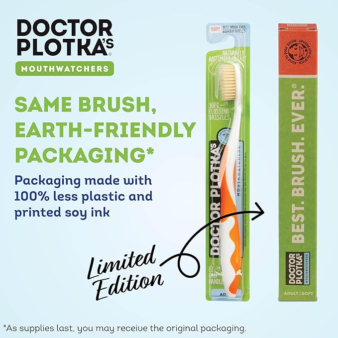 MOUTHWATCHERS Soft Flossing Manual Toothbrush for Adults, Orange, Ultra Clean, Good for Sensitive Teeth and Gums, by Dr. Plotka's