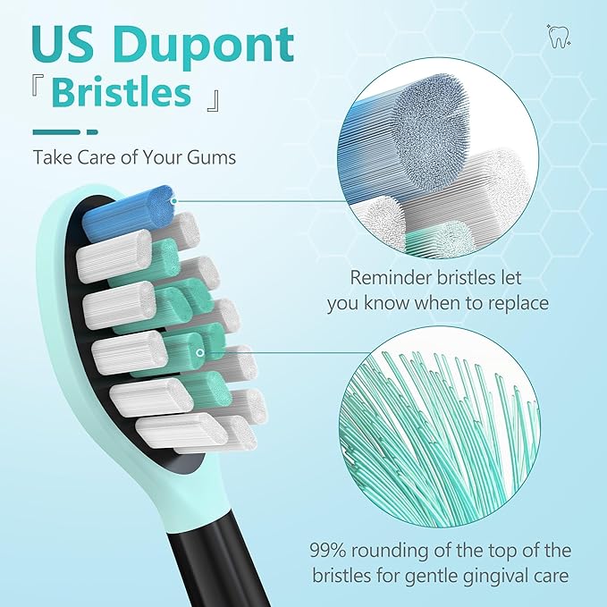 Replacement Toothbrush Heads for Philips Sonicare Electric Toothbrush, 2-in-1 Tongue Cleaner, 10 Pack, Mint Green,Suitable for Philips Sonicare Heads, C2, C1, C3, W1, W2, W3, G1, G2, G3