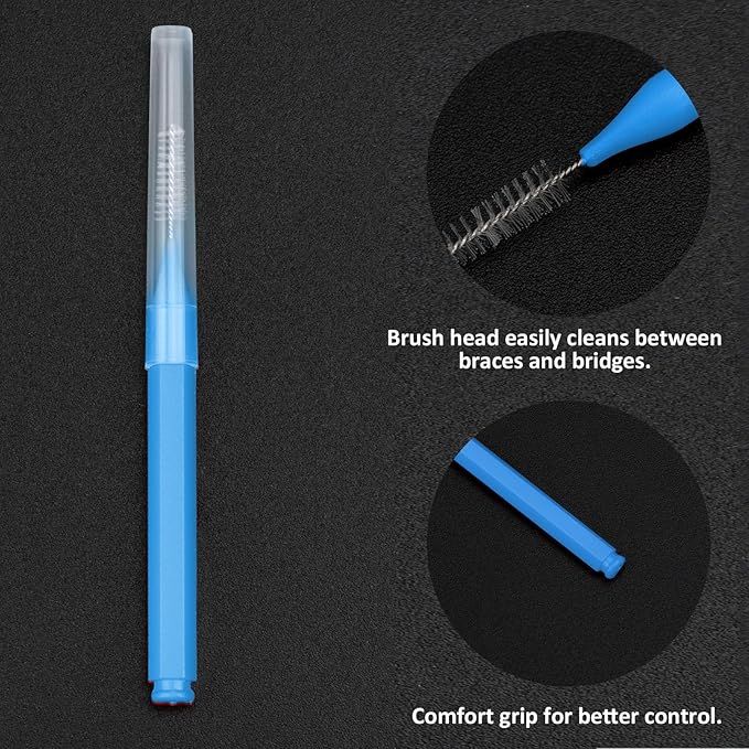 Patelai 100 Pieces Braces Brush for Cleaner Interdental Brush Toothpick Dental Tooth Flossing Head Oral Dental Hygiene Flosser Toothpick Cleaners Tooth Cleaning Tool(Blue, Grey, White,Various Sizes)