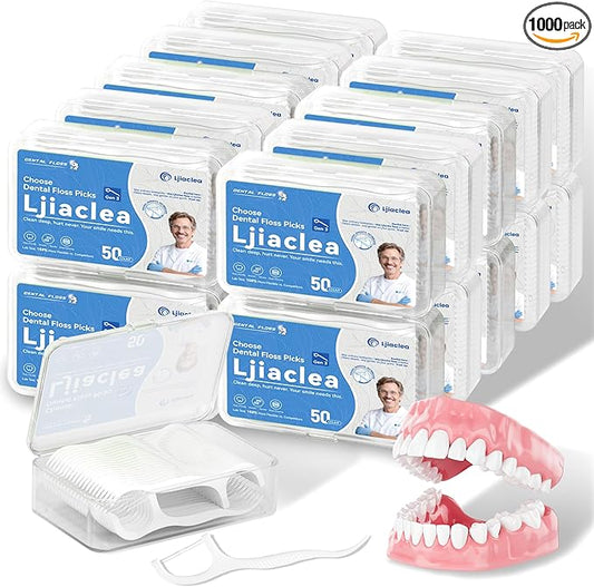 Floss Picks 1000 Count Dental Floss Sticks Gen 3 Bulk Tooth Picks Flossers with Travel Case Toothpicks for Family Restaurant Adults Teeth Cleaning