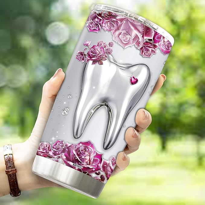 Personalized Dentist Gifts for Women Coffee Tumbler Cup Travel Mugs Water Bottle for Wife Daughter Mom Christmas Birthday Mother's Day Valentine 20oz Insulated Stainless Steel with Lid