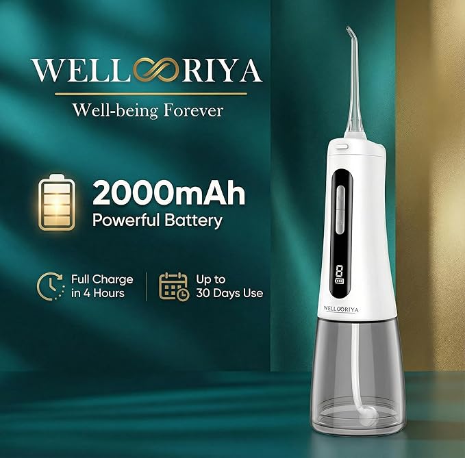 Cordless Water Flosser for Teeth – 300mL Large Tank, 9 Pressure Levels, LED Display, USB-C Rechargeable, IPX7 Waterproof Dental Oral Irrigator for Home & Travel (White)