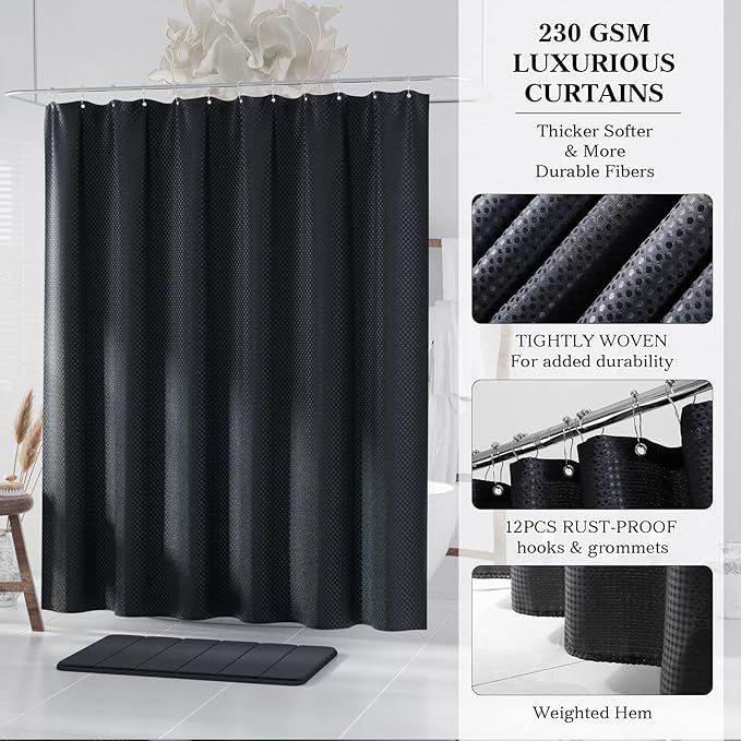Black Gold Bathroom Accessories Set - Bathroom Sets, 25PC Bath Accessory Set, Bathroom Sets with Push Top Trash Can, Shower Curtain and Rugs, Toilet Brush, Trash Can & Soap Dispenser