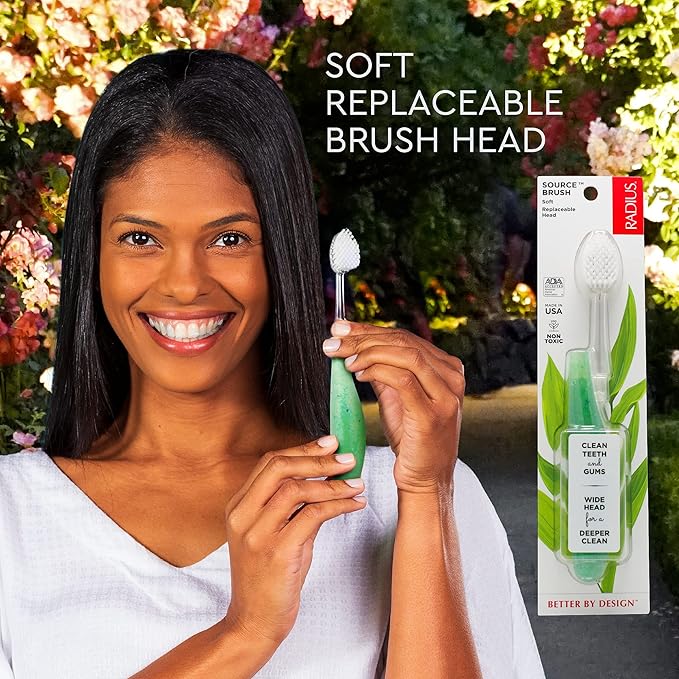 RADIUS Toothbrush Source Floss Brush BPA Free & ADA Accepted Improve Gum Health & Reduce Gum Issues - Soft - Money - Pack of 1