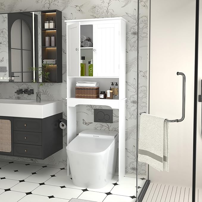 Over The Toilet Storage Cabinet with 3-Tier Shelves,Space-Saving Bathroom Organizer Rack Freestanding Shelf Unit for Bathroom (1)