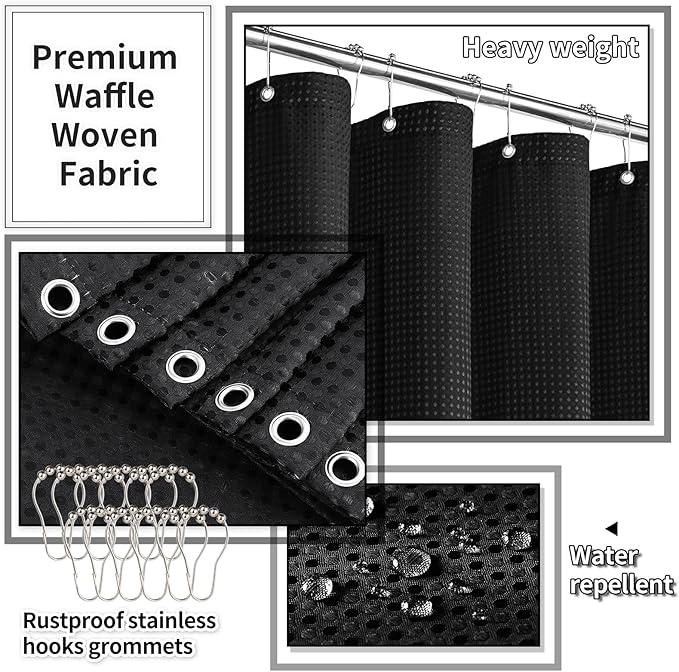 Bathroom Accessories Set - 25PC Black Bathroom Set, Bathroom Set with Shower Curtain and Rugs, Black Shower Curtain Set & Bathroom Rugs