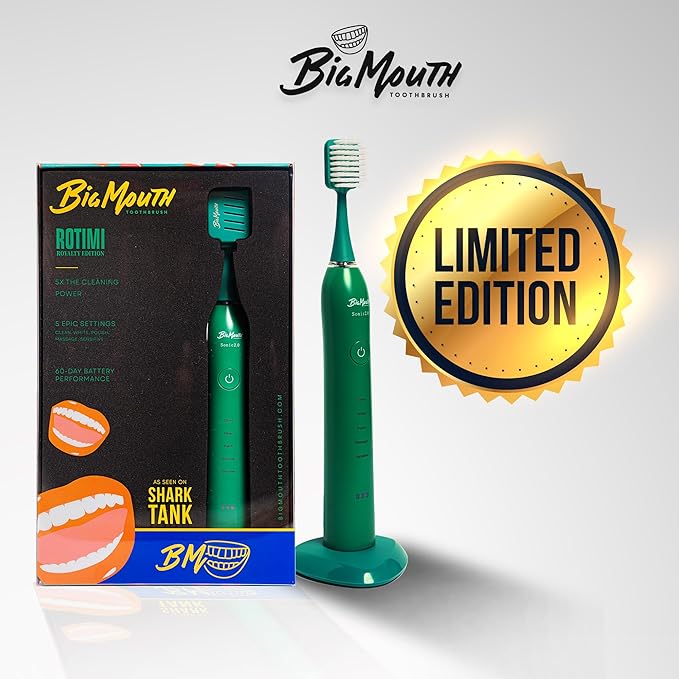 BIG MOUTH TOOTHBRUSH Dr Bobbi Electric Toothbrush for Adults Ultrasonic Rechargeable Toothbrush with 5 Cleaning Modes & 2-Minute Smart Timer Retains 42-Day Battery Travel-Ready Design – (Green)