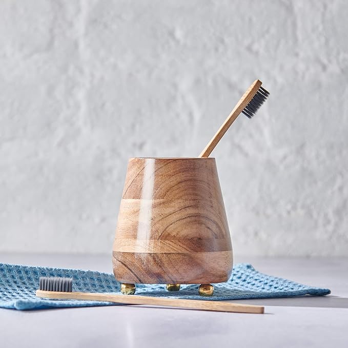 Folkulture Toothbrush Holders for Bathroom, Tooth Brushing Holder, Blue Toothbrush Holder, 4x3 Wooden Toothbrush Holder,Bathroom Organizers & Storage Countertop, Toothbrush Organizer, Bathroom Holders