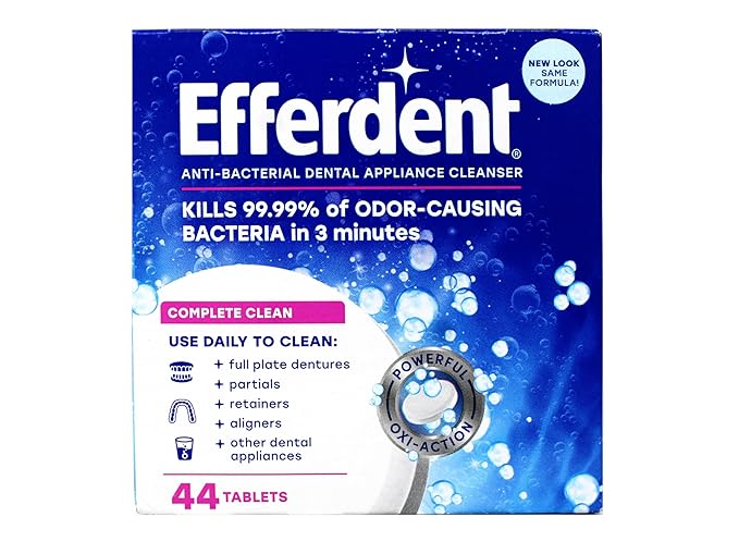 Efferdent Denture Cleanser Tablets, Complete Clean, Cleanser for Retainer and Dental Appliances, 44 Count, (Pack of 6)