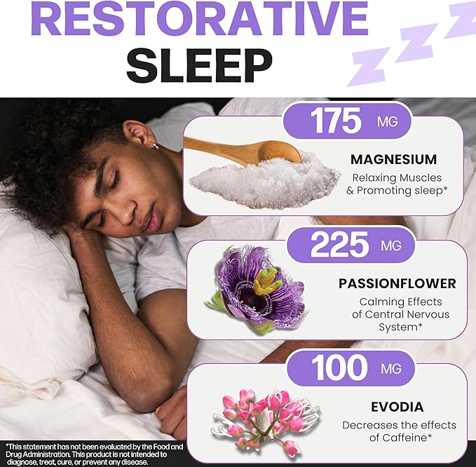 Doctor Formulated Triple Magnesium Sleep Complex with Magnesium Glycinate l Theanine Passionflower & Evodia - Non-Habit Forming - Promotes Relaxation, Calm & Muscle Recovery – Melatonin Free
