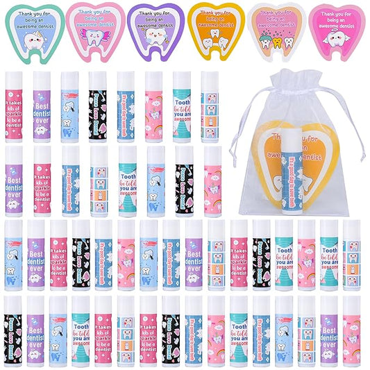 48 Pcs Dentist Gifts Include Lip Balm Thank You Tag Organza Bag Dental Gift for Dental Hygienist Dental Assistant Nurse Suitable Birthday Christmas Thanksgiving Gifts