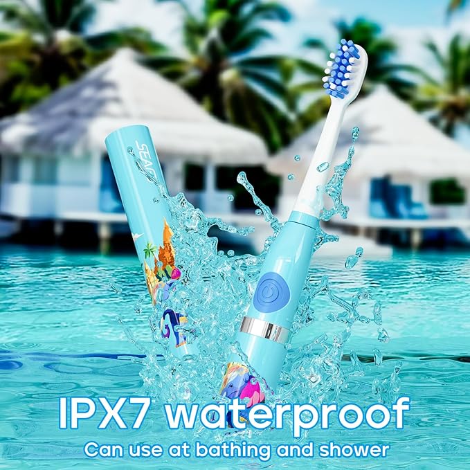 SEAGO SG-505 Travel Electric Toothbrush, Portable Toothbrush, 24,000 VPM, IPX7 Waterproof, 8 Brush Heads (Soft & Tilted Bristles), Battery-Powered for Adults, On-The-Go (Thai Design, Made in Thailand)